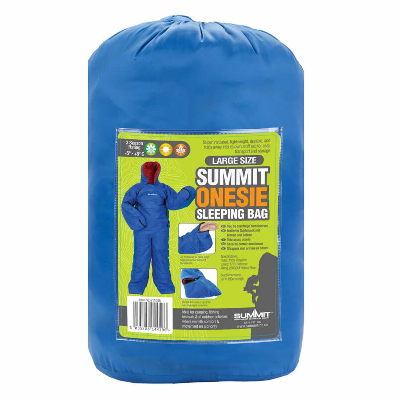 summit blue large onesie 3 season sleeping bag suit