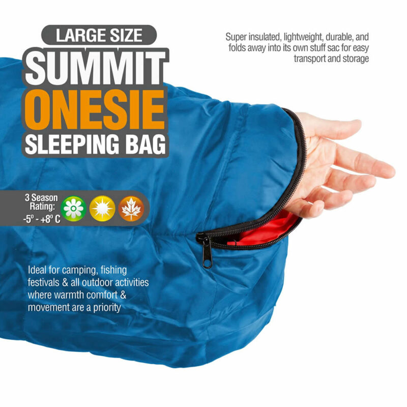 summit blue large onesie 3 season sleeping bag suit