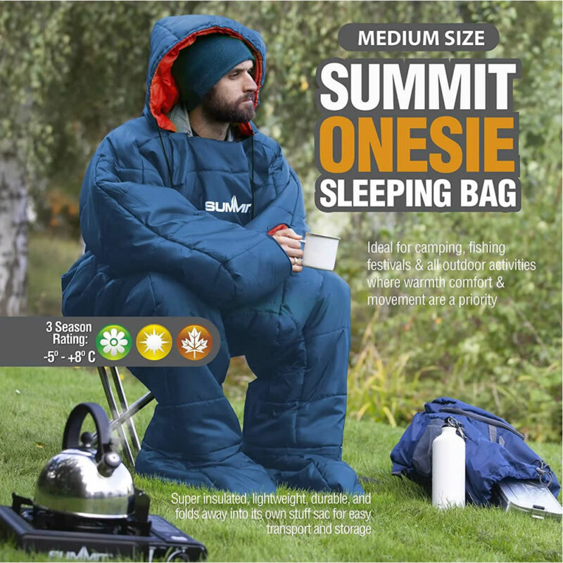 summit blue medium onesie 3 season sleeping bag suit